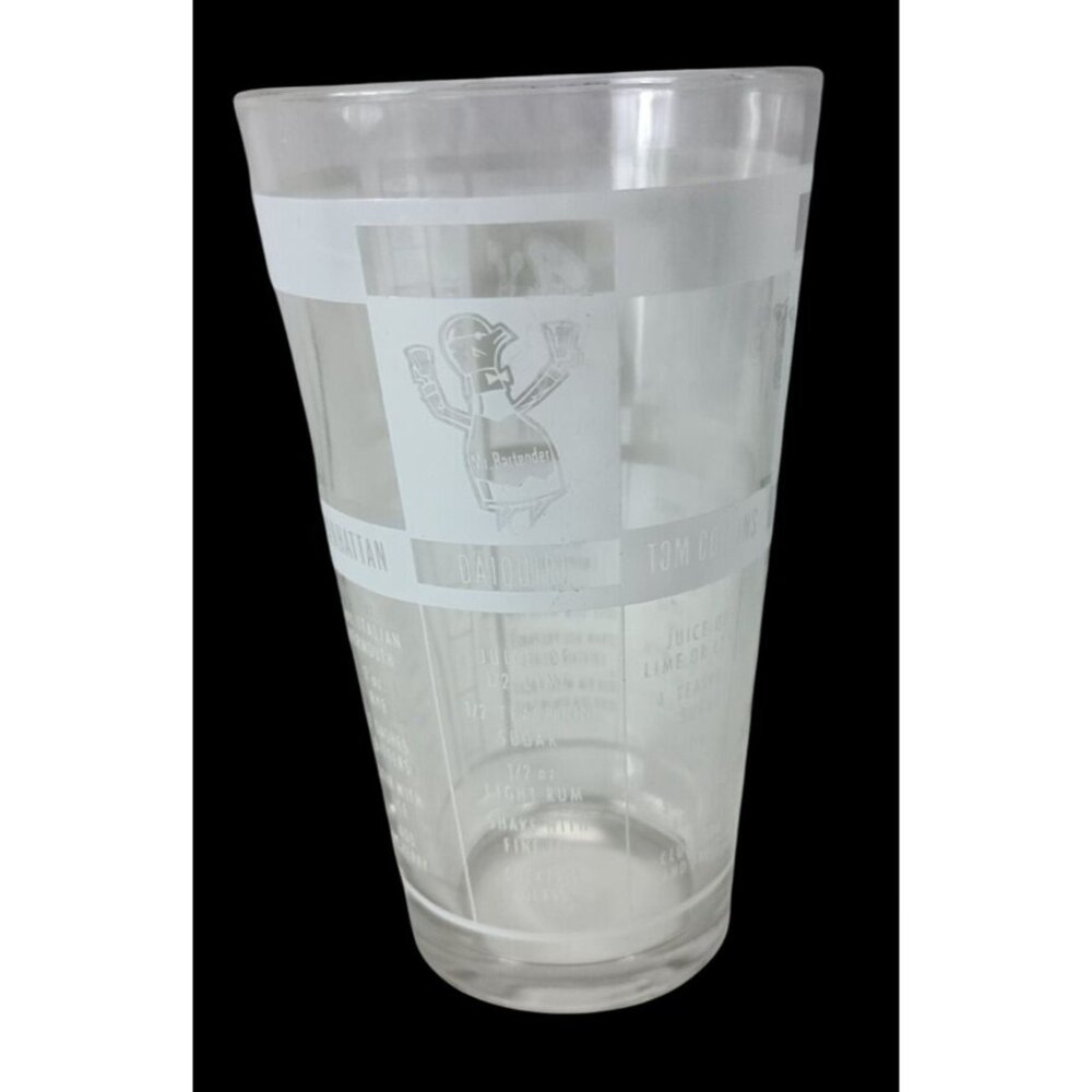 Mr.Bartender Federal Cocktail Mixer Shaker Glass W/Printed 7 Drink Recipes Vinta